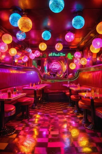 ufo interior,neon cocktails,nightclub,retro diner,colored lights,neon drinks,disco,party lights,unique bar,neon candies,rosa cantina,new york restaurant,piano bar,japanese restaurant,colorful light,drive in restaurant,diner,neon coffee,chinese restaurant,a restaurant,Illustration,Realistic Fantasy,Realistic Fantasy 38