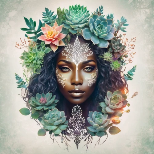 dryad,girl in a wreath,mother earth,flora,mother nature,pachamama,kahila garland-lily,anahata,flower of life,bough,tree crown,spring equinox,laurel wreath,west indian jasmine,fantasy portrait,mandala framework,mystical portrait of a girl,natura,plant and roots,wreath of flowers,Photography,Artistic Photography,Artistic Photography 07
