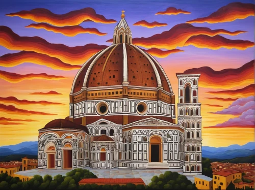 florence cathedral,duomo,italian painter,florentine,monastery of santa maria delle grazie,firenze,florence,duomo square,baptistery,romanesque,church painting,tuscan,pisa,cappodocia,basil's cathedral,bellini,florentine biscuit,meticulous painting,art painting,sistine chapel,Illustration,Abstract Fantasy,Abstract Fantasy 12