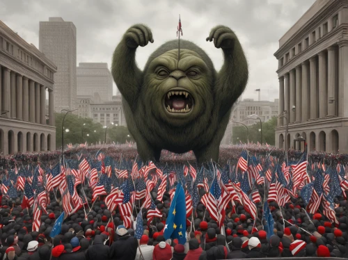 invasion,united states of america,doomsday,stock market collapse,kong,america,the storm of the invasion,flag day (usa),king kong,protest,the ugly swamp,usa,protesting,u s,photo manipulation,bear market,state of the union,outbreak,united state,resistance,Illustration,Realistic Fantasy,Realistic Fantasy 17