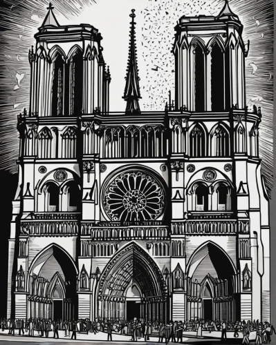 notre-dame,notre dame,notredame de paris,paris clip art,cathedral,notre dame de sénanque,saint michel,the cathedral,gothic architecture,encarte,basilica,paris,universal exhibition of paris,the basilica,reims,st -salvator cathedral,gothic church,st-denis,haunted cathedral,de ville,Illustration,Black and White,Black and White 14