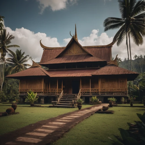 traditional house,polynesian,tropical house,rumah gadang,moorea,ancient house,stilt house,ubud,traditional building,holiday villa,wooden house,minangkabau,polynesia,bali,petulubali,samoa,south pacific,wooden roof,old colonial house,grand master's palace,Photography,General,Cinematic