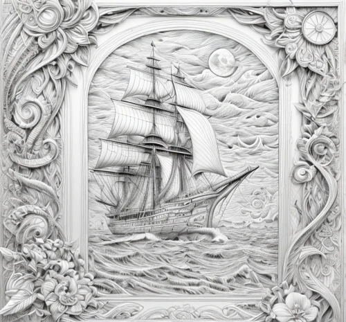 sailing ship,sailing ships,sea sailing ship,sail ship,sea fantasy,nautical paper,coloring page,cd cover,frame illustration,decorative frame,tallship,full-rigged ship,east indiaman,frame border illustration,galleon,galleon ship,frame border drawing,nautical clip art,scarlet sail,digiscrap