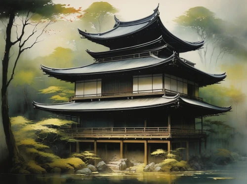 asian architecture,japanese architecture,the golden pavilion,golden pavilion,japanese art,chinese architecture,oriental painting,tsukemono,world digital painting,ginkaku-ji,chinese art,ancient house,hall of supreme harmony,shinto,ryokan,japan landscape,japanese background,pagoda,japanese culture,japanese shrine,Illustration,Realistic Fantasy,Realistic Fantasy 16