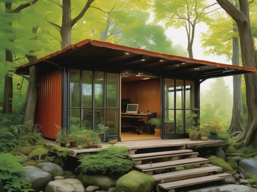 small cabin,japanese-style room,house in the forest,japanese architecture,summer house,garden shed,wooden hut,wooden sauna,the cabin in the mountains,tree house,timber house,cabin,treehouse,summer cottage,wooden house,tree house hotel,mid century house,log home,grass roof,ryokan,Illustration,Realistic Fantasy,Realistic Fantasy 04