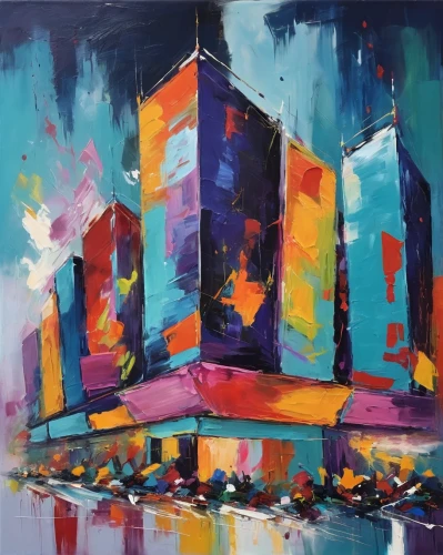 cityscape,colorful city,skyscrapers,church painting,city scape,urban towers,city skyline,abstract painting,skyscraper,city buildings,city blocks,urban landscape,metropolis,the skyscraper,radio city music hall,basil's cathedral,1wtc,1 wtc,sky city,tall buildings,Conceptual Art,Oil color,Oil Color 20