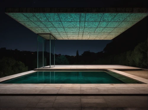 pool house,glass facade,landscape lighting,structural glass,corten steel,reflecting pool,modern architecture,glass wall,luxury property,mid century house,mid century modern,security lighting,archidaily,glass roof,infinity swimming pool,glass facades,flat roof,architecture,contemporary,cubic house,Illustration,Paper based,Paper Based 19