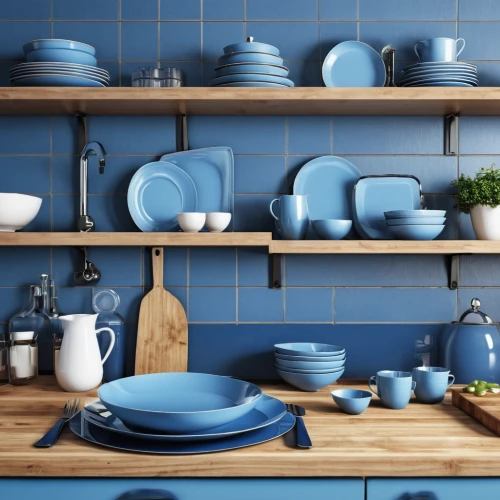 plate shelf,tile kitchen,cookware and bakeware,kitchenware,blue and white porcelain,dish storage,vintage dishes,ceramic hob,dinnerware set,serveware,tableware,vintage kitchen,dishware,kitchen shop,chinaware,danish furniture,cast iron,kitchen tools,blue and white china,scandinavian style,Photography,General,Realistic