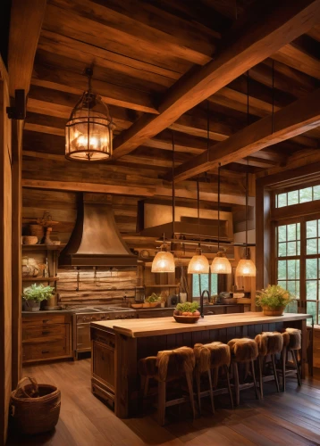 wooden beams,kitchen design,chefs kitchen,kitchen interior,big kitchen,tile kitchen,modern kitchen,rustic,modern kitchen interior,the kitchen,kitchen,vintage kitchen,luxury home interior,the cabin in the mountains,knife kitchen,log home,dark cabinetry,loft,breakfast room,log cabin,Illustration,Retro,Retro 07