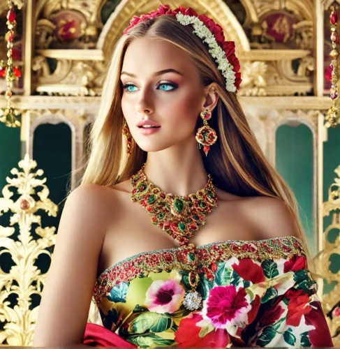 russian folk style,bridal jewelry,jeweled,gold jewelry,embellished,bridal accessory,ukrainian,beautiful girl with flowers,spring crown,diadem,jewellery,gold crown,ornate,jewelry,princess' earring,eurasian,elegance,miss circassian,princess crown,girl in a wreath