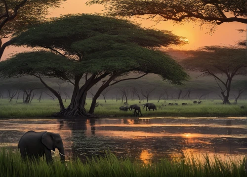 african elephants,african elephant,african bush elephant,serengeti,watering hole,africa,elephant herd,tsavo,elephants,east africa,elephant camp,botswana,elephantine,water buffalo,african buffalo,water hole,wildebeest,etosha,elephant with cub,river nile,Conceptual Art,Fantasy,Fantasy 03