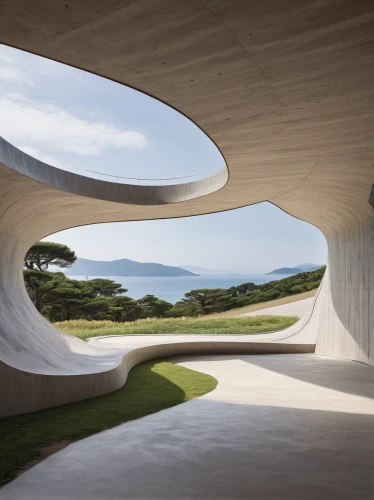 archidaily,futuristic art museum,futuristic architecture,dunes house,amphitheater,underground garage,cubic house,feng shui golf course,roof landscape,exposed concrete,concrete pipe,walkway,frame house,futuristic landscape,outdoor structure,virtual landscape,wall tunnel,japanese architecture,recessed,folding roof,Photography,Fashion Photography,Fashion Photography 15