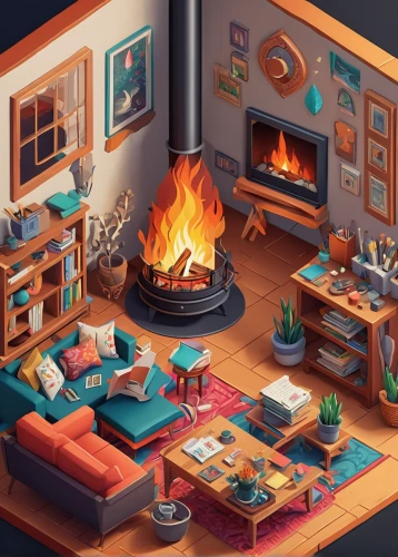 fireplace,fire place,fireplaces,log fire,warm and cozy,fireside,hygge,livingroom,hearth,living room,wood-burning stove,christmas fireplace,fire in fireplace,warmth,shared apartment,campfire,game illustration,cabin,warming,autumn camper,Unique,3D,Isometric