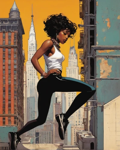 sprint woman,rosa ' amber cover,sci fiction illustration,female runner,a pedestrian,pedestrian,marvel comics,running,leap for joy,workout icons,afroamerican,harlem,leaping,maria bayo,wonder woman city,cover,runner,afro american girls,black women,highline,Conceptual Art,Daily,Daily 08
