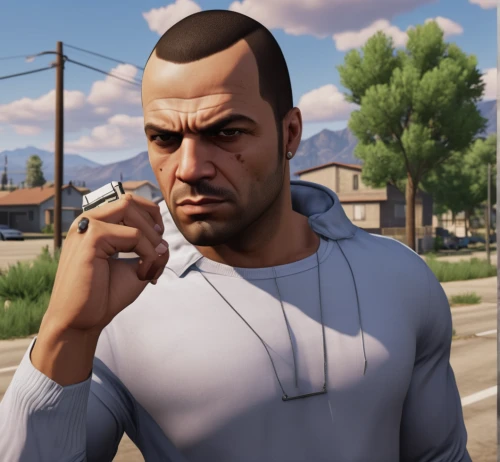 man talking on the phone,sandro,gangstar,male character,wireless headset,main character,vendor,scrap dealer,wireless headphones,smoking man,muscle icon,angry man,sultan,headset,black businessman,broker,action-adventure game,dealer,game character,bluetooth headset,Photography,General,Realistic