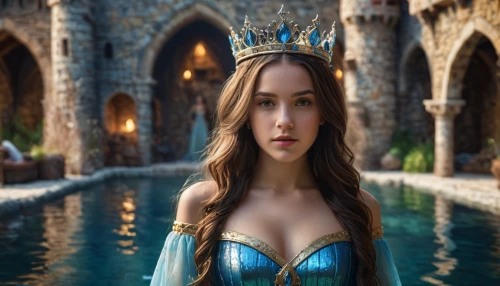celtic queen,fantasy woman,water nymph,fantasy picture,crown render,tiara,bran,ice queen,3d fantasy,celtic woman,fairy queen,cinderella,digital compositing,fantasy girl,queen of the night,fantasy art,elven,merfolk,mermaid background,miss circassian,Photography,General,Commercial