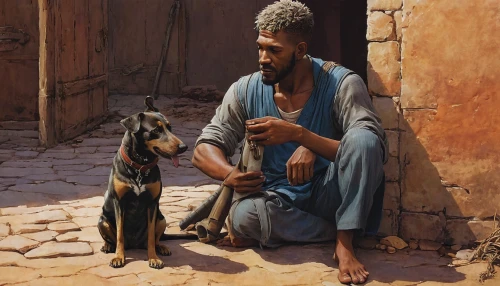 the good shepherd,bedouin,boy and dog,samaritan,shepherd,anglo-nubian goat,good shepherd,man praying,church painting,indian dog,indian monk,father with child,black shepherd,girl with dog,east-european shepherd,middle eastern monk,bethlehem,khokhloma painting,argan,doberman,Illustration,Realistic Fantasy,Realistic Fantasy 06