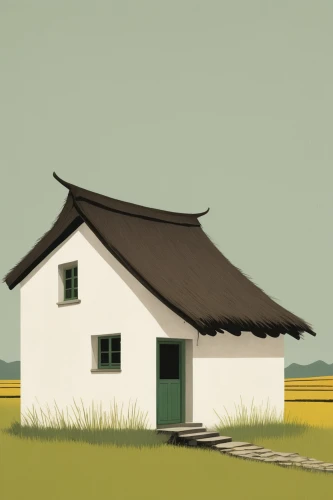 lonely house,small house,little house,straw hut,farm hut,ricefield,grass roof,ancient house,house painting,home landscape,thatched roof,farmhouse,traditional house,japanese architecture,roof landscape,house silhouette,asian architecture,farm house,huts,wooden hut,Illustration,Japanese style,Japanese Style 08