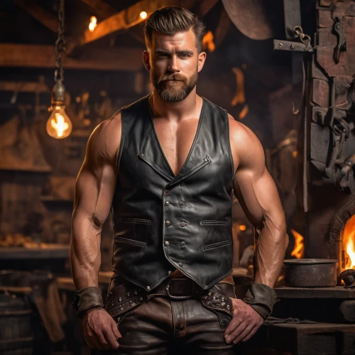 blacksmith,lincoln blackwood,jack rose,leather,merle black,drover,viking,bodie,god of thunder,wolverine,male character,crossbones,hercules,lucus burns,brawny,meat kane,muscle icon,vest,leather texture,male model,Photography,General,Fantasy