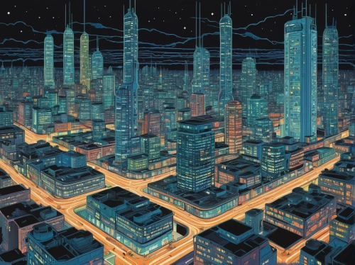 city cities,cities,metropolis,cityscape,city blocks,city lights,fantasy city,black city,citylights,sci fiction illustration,urbanization,city at night,big city,tall buildings,metropolises,city scape,futuristic landscape,capital cities,evening city,high-rises,Illustration,American Style,American Style 15