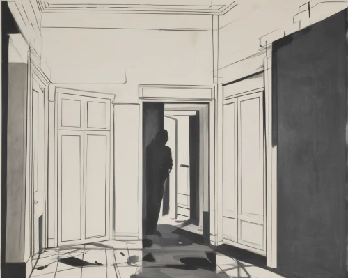 white room,the threshold of the house,empty room,frame drawing,a dark room,in a shadow,long shadow,house painting,shadow,house silhouette,back shadow,silhouette of man,shadows,backgrounds,hallway,rooms,creepy doorway,shadow play,matruschka,abandoned room,Conceptual Art,Oil color,Oil Color 15