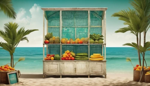 fruit stand,fruit stands,beach hut,tropical floral background,tropical house,crate of fruit,cuba background,beach bar,beach restaurant,background vector,tropical fruits,fruit market,coconut water processing machine,tropical beach,greengrocer,caribbean beach,beach background,beach furniture,sea beach-marigold,summer background,Illustration,Realistic Fantasy,Realistic Fantasy 35