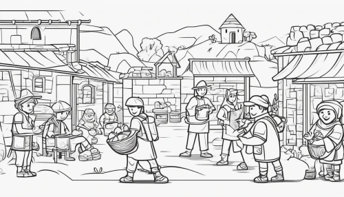 food line art,coloring page,mono-line line art,summer line art,line-art,coloring pages,mono line art,line art children,coloring pages kids,line drawing,amusement park,office line art,medieval market,elephant line art,street scene,coloring picture,euro disney,popeye village,marketplace,hand-drawn illustration,Illustration,Black and White,Black and White 04