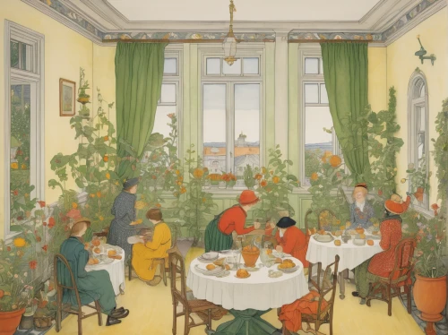 the garden society of gothenburg,dining room,breakfast room,tearoom,restaurant bern,café,restaurant ratskeller,cafeteria,afternoon tea,dining,bistro,orangery,garden party,viennese cuisine,dongfang meiren,alpine restaurant,dinner party,high tea,restaurant,breakfast table,Illustration,Realistic Fantasy,Realistic Fantasy 31