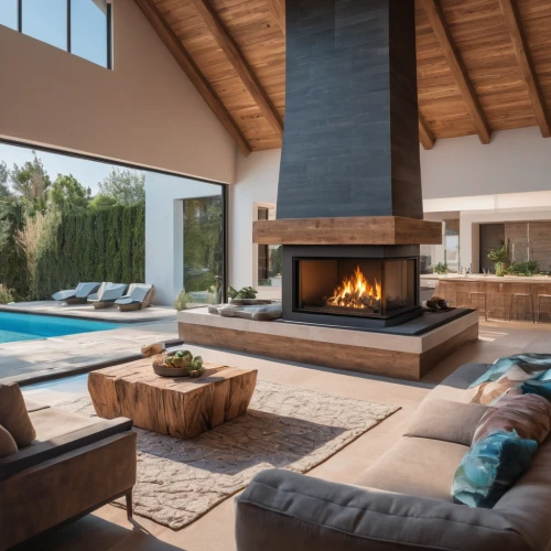 fire place,fireplaces,mid century modern,modern living room,luxury home interior,fireplace,interior modern design,mid century house,fire pit,firepit,family room,contemporary decor,modern decor,pool house,beautiful home,outdoor furniture,log fire,modern house,californian white oak,wooden beams,Photography,General,Natural