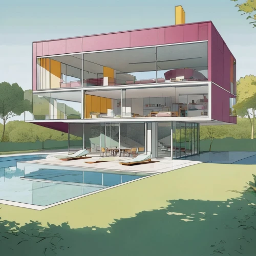 modern house,mid century house,modern architecture,smart house,3d rendering,pool house,cubic house,luxury property,mid century modern,cube house,house drawing,luxury home,smart home,modern style,contemporary,house by the water,houses clipart,luxury real estate,residential house,dunes house,Illustration,Japanese style,Japanese Style 07