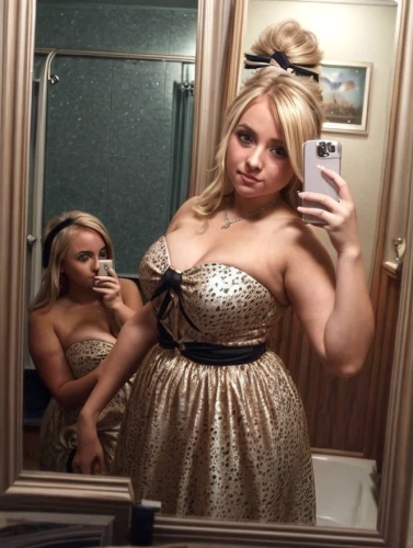 party dress,strapless dress,photobombing,bridesmaid,blonde in wedding dress,mirror ball,doll looking in mirror,nice dress,bridal shower,in the mirror,quinceañera,bachelorette party,dress,dressing up,bridal suite,makeup mirror,wedding dress train,wedding,bridal party dress,ball gown