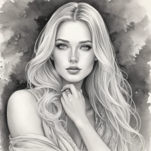 fantasy portrait,pencil drawing,charcoal pencil,romantic portrait,pencil drawings,girl portrait,girl drawing,digital painting,graphite,charcoal drawing,fashion illustration,digital art,pencil art,world digital painting,woman portrait,lotus art drawing,blonde woman,white lady,boho art,digital drawing,Illustration,Black and White,Black and White 30