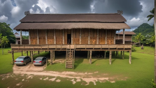 stilt house,stilt houses,traditional house,wooden house,traditional building,mud village,ancient house,wooden roof,rumah gadang,tropical house,maya city,timber house,wooden hut,wooden houses,huts,minangkabau,ancient building,chalet,traditional village,maya civilization,Photography,General,Realistic