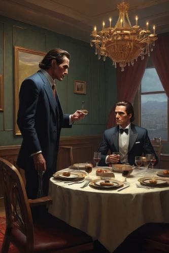 businessmen,business icons,business men,gentlemanly,gentleman icons,godfather,dining,mafia,business meeting,concierge,fine dining restaurant,exclusive banquet,game illustration,gentlemen,hospitality,dinner party,fine dining,cg artwork,boardroom,businessman,Illustration,Realistic Fantasy,Realistic Fantasy 28