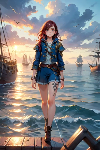 scarlet sail,at sea,galleon,merida,pirate,the sea maid,east indiaman,seafaring,pirate treasure,sea fantasy,sea sailing ship,galleon ship,moana,seafarer,sails,sailer,ocean background,open sea,nautical star,game illustration,Anime,Anime,General