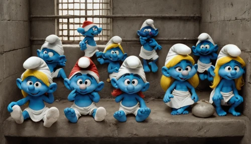 smurf figure,smurf,scandia gnomes,gnomes,plush figures,penguin parade,marzipan figures,penguin balloons,clay figures,gnomes at table,monkeys band,figurines,doraemon,blue macaws,play figures,formation,monkey family,prison,gnome ice skating,civil defense