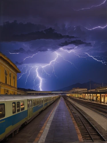 electric train,a thunderstorm cell,thunderstorm,lightning storm,lightning strike,irkutsk,lightning bolt,ulaanbaatar station,train station,train shocks,intercity train,thunderbolt,high-speed train,lightning,the train station,volgograd,zagreb,high speed train,rail transport,kazakhstan,Conceptual Art,Oil color,Oil Color 16