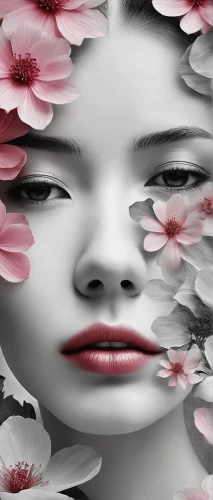 flowers png,geisha girl,japanese floral background,girl in flowers,geisha,rose png,flower background,petal,image manipulation,floral background,chrysanthemum background,woman face,paper flower background,portrait background,photomontage,woman's face,floral digital background,flower nectar,petals,red petals,Photography,Black and white photography,Black and White Photography 07