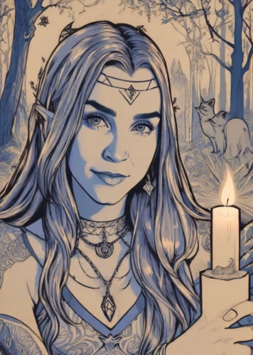 winterblueher,violet head elf,wood elf,sorceress,blue enchantress,elven,candlelight,white rose snow queen,priestess,the snow queen,lineart,coloring outline,the enchantress,elsa,fae,detail shot,candlemaker,candlelights,coloring,candle