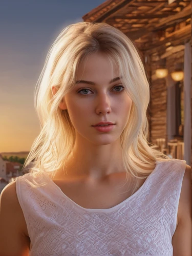 romantic portrait,natural cosmetic,blonde woman,jessamine,artificial hair integrations,portrait background,romantic look,female model,digital compositing,blonde girl,visual effect lighting,young woman,blond girl,dodge la femme,image manipulation,cotton top,beautiful young woman,fantasy portrait,a charming woman,3d rendered,Photography,General,Realistic