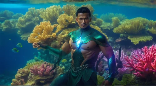 aquaman,underwater background,scuba,merman,coral guardian,sea man,merfolk,god of the sea,sea god,divemaster,reef tank,under sea,aquatic,under the sea,poseidon,marine biology,atlantis,lembeh,trumpetfish,lando