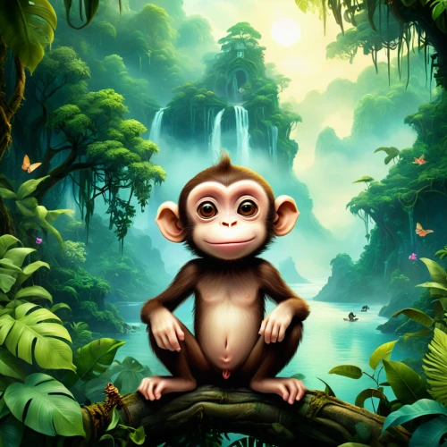 monkey island,baby monkey,monkey,primate,bonobo,the monkey,monkey family,tamarin,primates,tarzan,macaque,game illustration,monkey banana,monkey gang,monkeys band,monkeys,barbary monkey,long tailed macaque,cheeky monkey,chimpanzee,Illustration,Realistic Fantasy,Realistic Fantasy 37