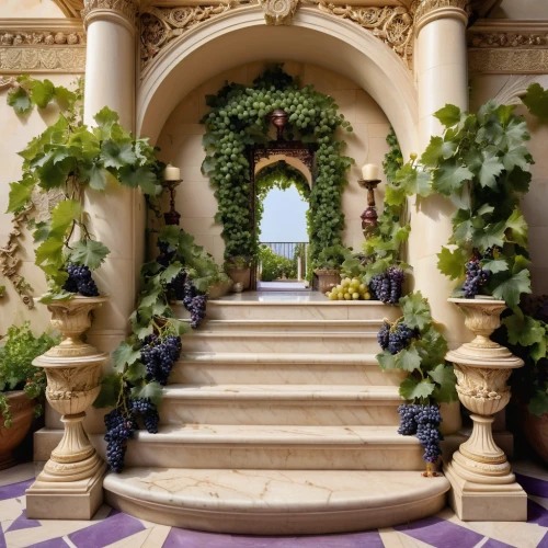 landscape designers sydney,outside staircase,garden door,garden design sydney,landscape design sydney,the threshold of the house,pointed arch,floral decorations,ornamental plants,stone stairs,classical architecture,house entrance,rose arch,circular staircase,porch,fairy tale castle,ornamental shrubs,secret garden of venus,beverly hills hotel,garden decor,Photography,General,Realistic