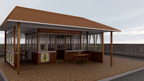 pop up gazebo,3d rendering,gazebo,beach hut,bus shelters,kiosk,ice cream stand,render,model house,bandstand,railway carriage,roof terrace,chicken coop,prefabricated buildings,stilt house,wooden house,cubic house,lifeguard tower,playhouse,a chicken coop
