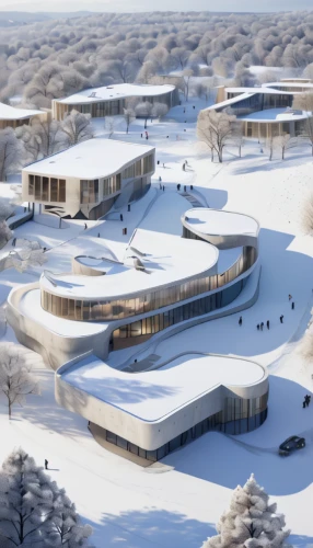 school design,ski facility,snow ring,snow roof,archidaily,futuristic art museum,ice rink,solar cell base,3d rendering,university of wisconsin,snowhotel,snow house,olympia ski stadium,dunes house,chancellery,kirrarchitecture,ski resort,north american fraternity and sorority housing,corona test center,music conservatory