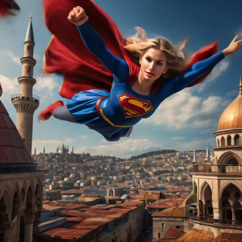 super heroine,super woman,flying girl,sprint woman,leap for joy,digital compositing,wonder woman city,superman,leap of faith,wonder,believe can fly,superhero background,girl in a historic way,super power,world digital painting,goddess of justice,leaping,flying carpet,super hero,caped