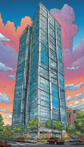 sky apartment,skycraper,skyscraper,high-rise building,the skyscraper,bulding,residential tower,pc tower,sky city,company headquarters,glass building,renaissance tower,glass facade,corporate headquarters,condominium,high rise,steel tower,mixed-use,high-rise,impact tower,Illustration,American Style,American Style 03