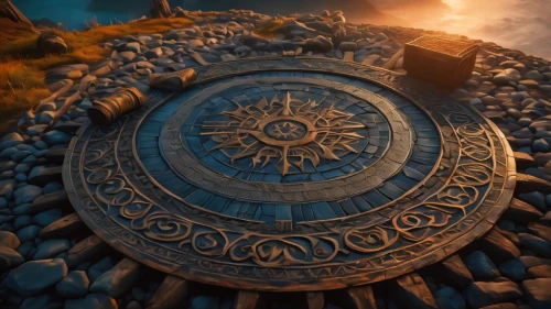 sun dial,sundial,ship's wheel,mobile sundial,collected game assets,stargate,compass rose,circular star shield,lotus stone,ships wheel,compass,bearing compass,circular puzzle,manhole,terracotta tiles,time spiral,wind rose,labyrinth,armillary sphere,3d render,Photography,General,Fantasy