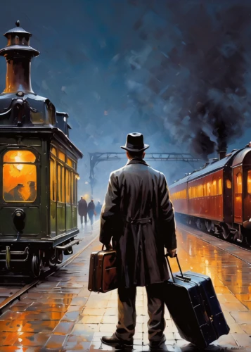 last train,the train,train of thought,conductor,early train,oil painting on canvas,train,suitcase,the train station,merchant train,electric train,the girl at the station,world digital painting,train station,international trains,railway,railroad engineer,trains,special train,bellboy,Conceptual Art,Oil color,Oil Color 06