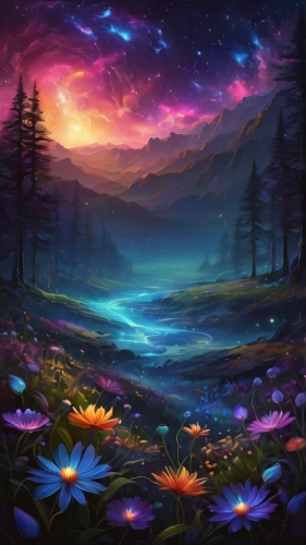 fairy galaxy,colorful stars,fantasy landscape,purple landscape,landscape background,colorful star scatters,fantasy picture,colorful background,cosmos field,rainbow and stars,sea of flowers,unicorn background,background colorful,flower background,field of flowers,floral background,forest of dreams,blanket of flowers,fairy world,dusk background,Photography,General,Natural